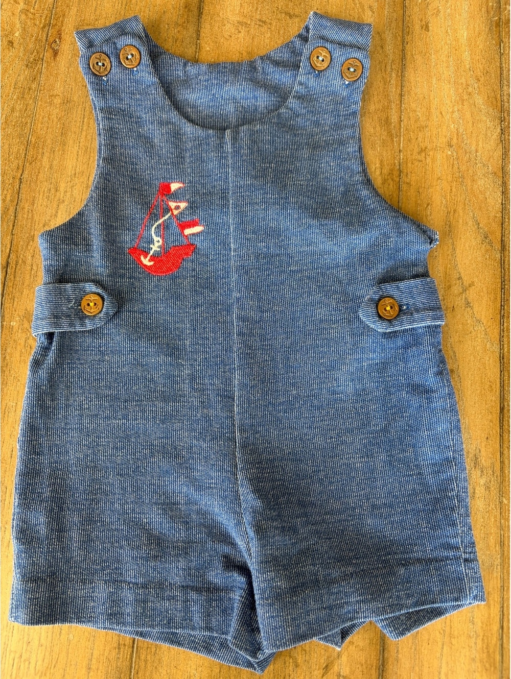 Vintage 70s baby romper Healthtex 12mo sailboat anchor nautical boat denim look